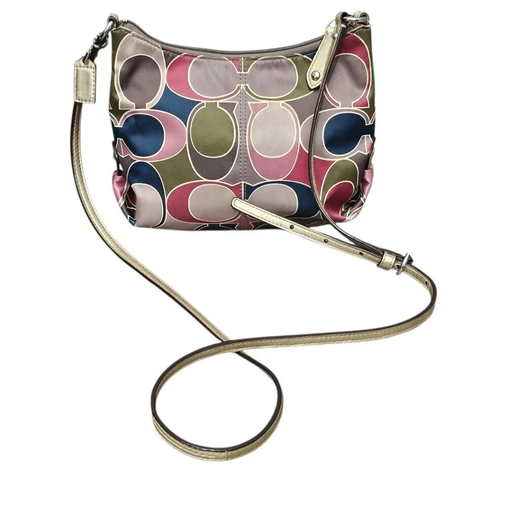 Coach Ashley Scarf Print Y2K Sateen Leather Trim Crossbody Shoulder Bag COA